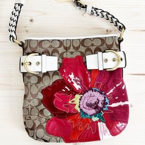 Limited Edition Coach Poppy Floral Signature Jacquard Leather Shoulder Bag